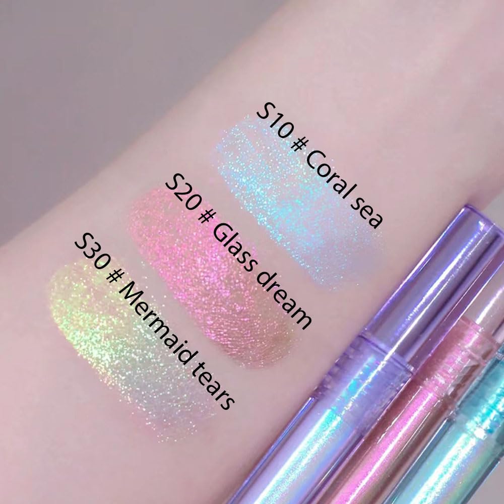 Sombra de ojos con purpurina líquida, sombra de ojos pigmentada blanca perla, rojo y azul, larga duración, secado rápido, fácil de aplicar,