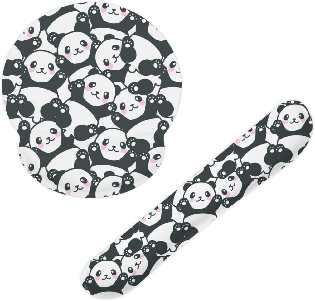 SKYDAWN – Juego de teclado y mouse de Pandas con reposamuñecas con base de goma antideslizante, soporte de muñeca para facilitar la escritura y