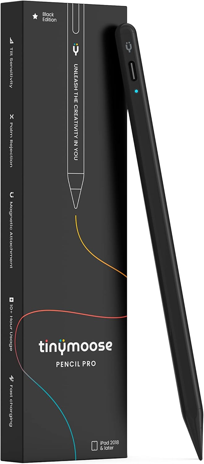 Tinymoose Pencil Pro Black Edition Active Stylus Pen para iPad (2018-2022), iPad Pro 1112.9, iPad 6789, iPad Mini 56, iPad Air 345 (edición negro)