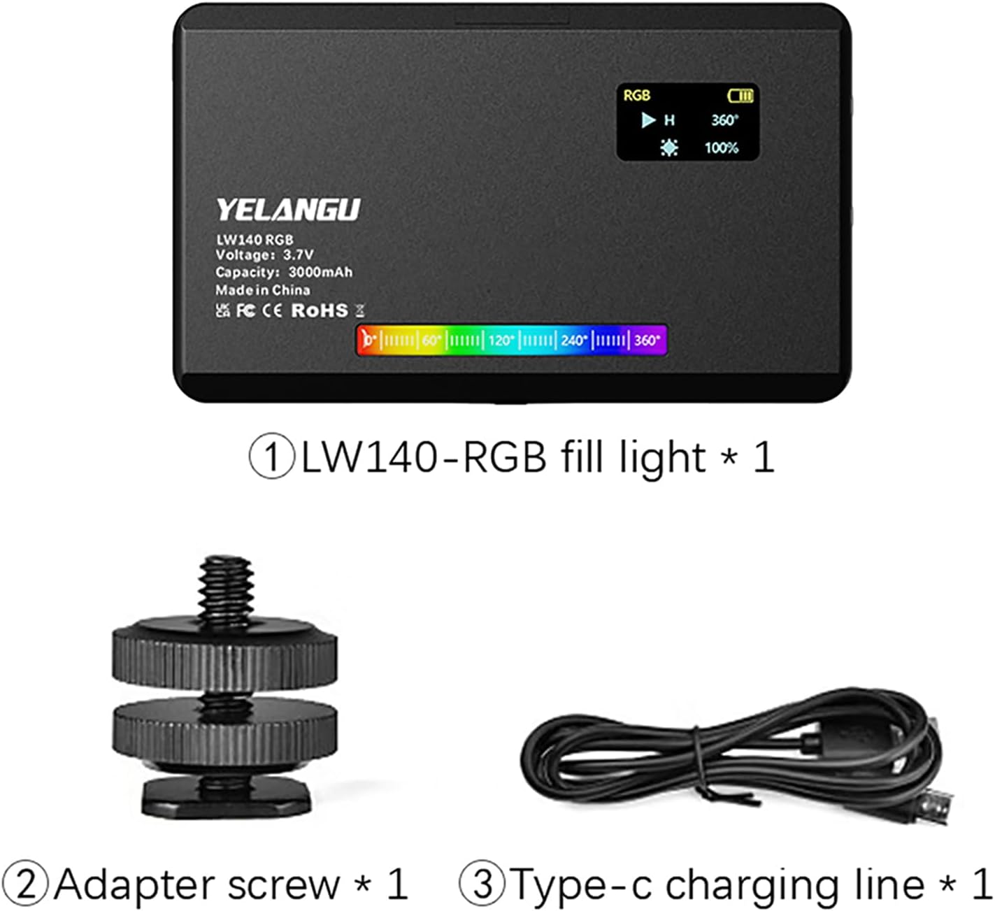 YELANGU Trípode de luz de video RGB 140 y correa LED para cámara  CRI95+ a todo color regulable 2500K-9000K, 26 efectos de escena, iluminación DSLR