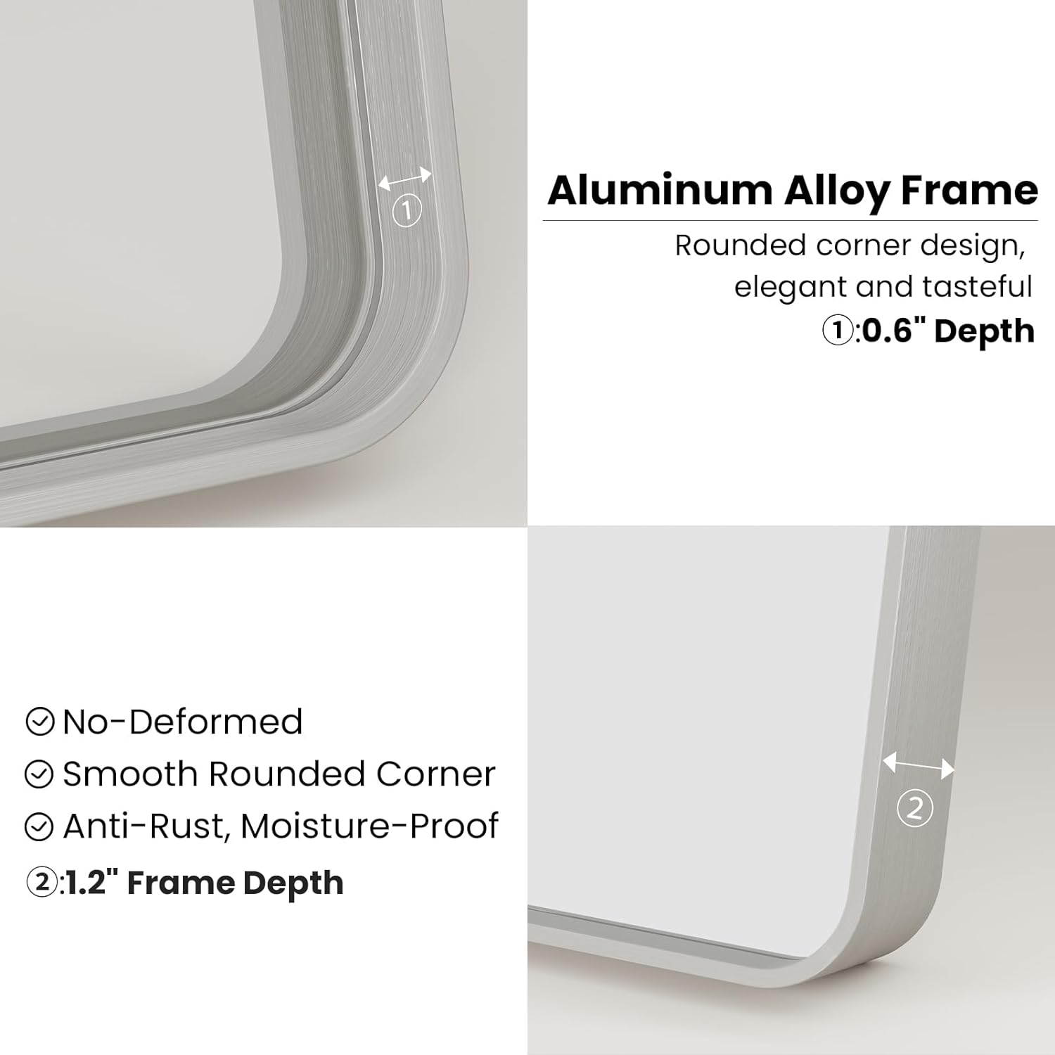 Espejo de baño de plata cepillada para pared, espejo rectangular de metal con marco de metal de 24 x 36 pulgadas, espejo de tocador moderno montado
