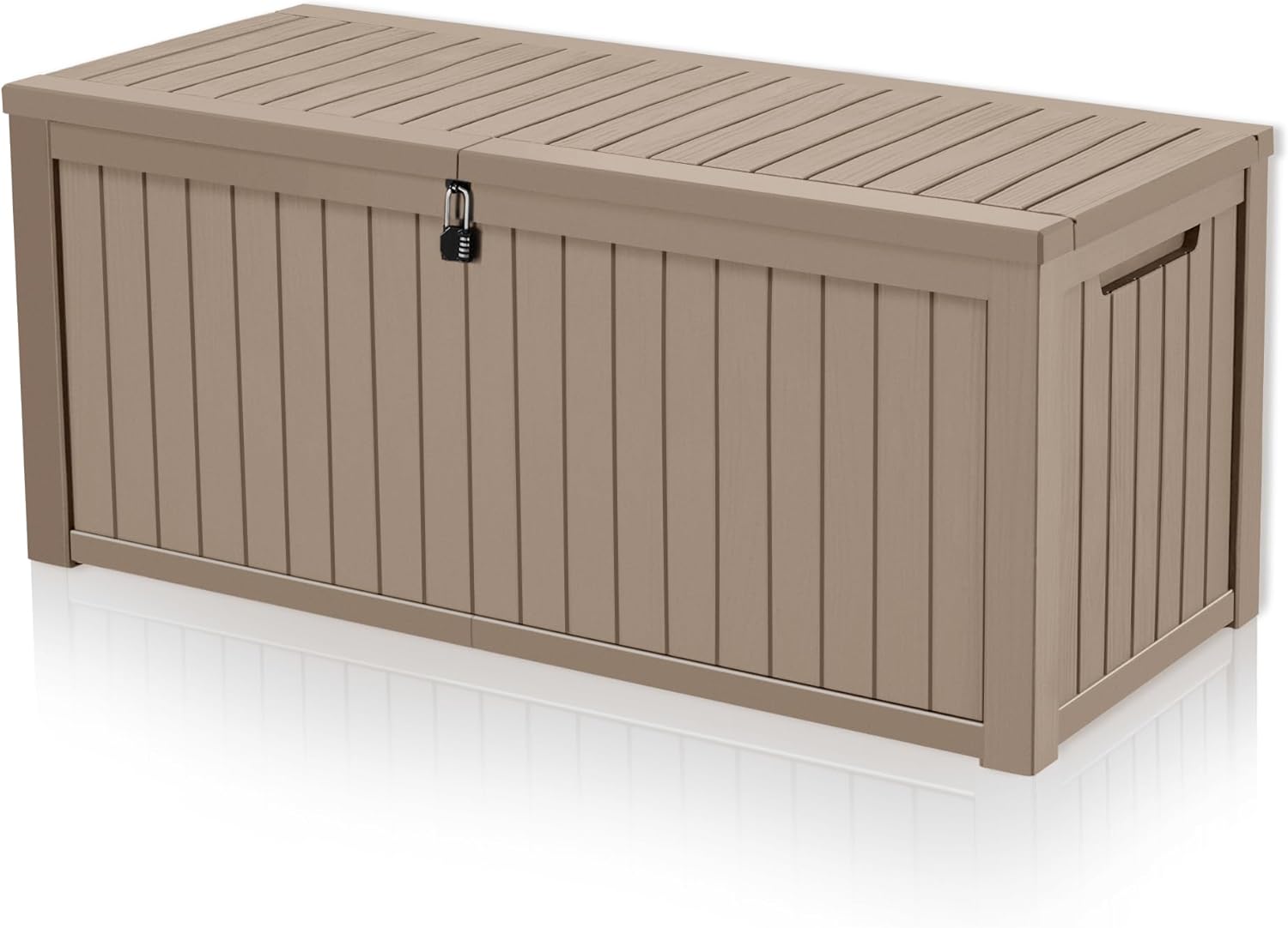 HABUTWAY Caja grande de almacenamiento para exteriores, banco de almacenamiento impermeable con candado de resina para patio, caja de almacenamiento