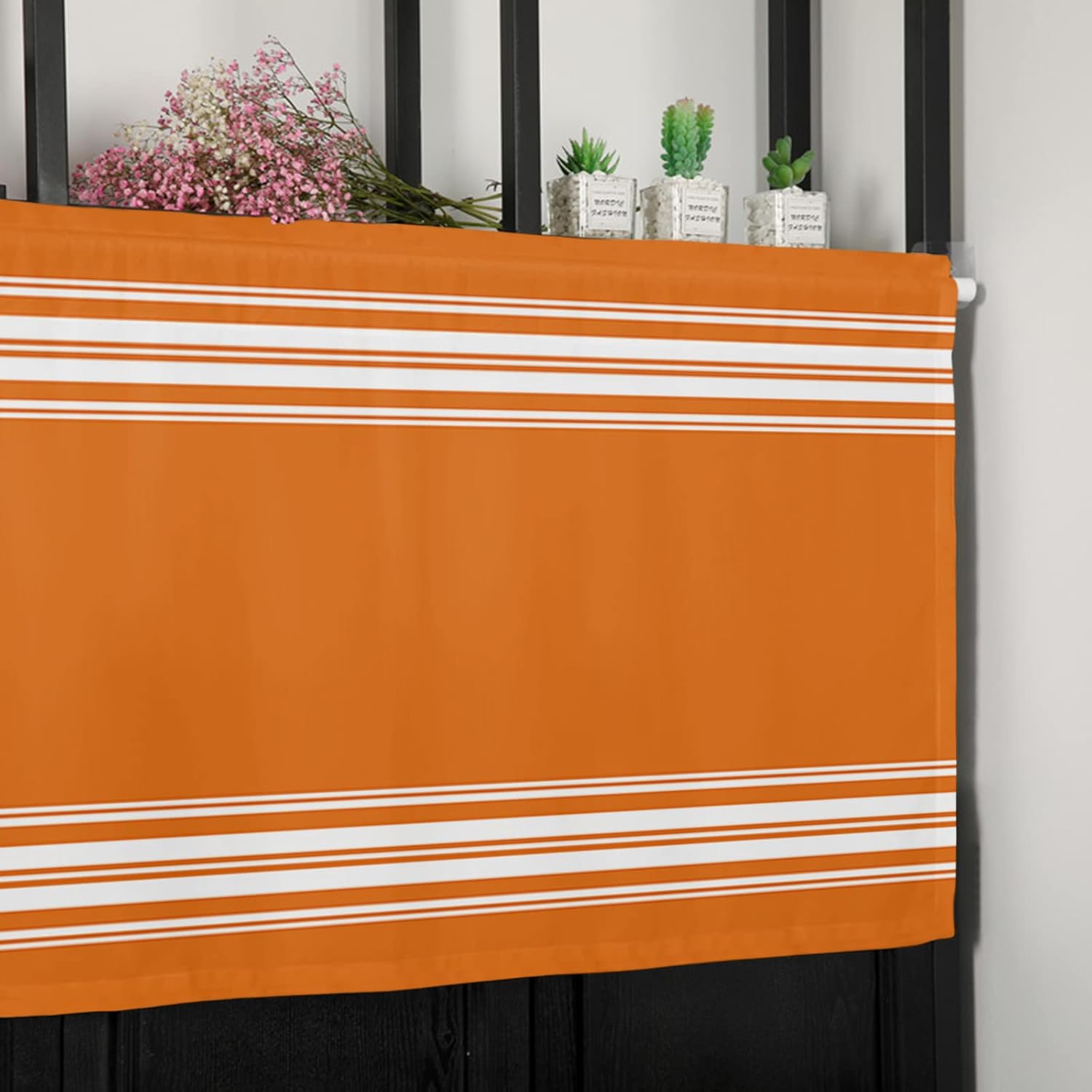 Artwork Store Curtain Valance for Window Kitchen Decor, Thanksgiving Fall Orange White Stripe 54″ x 18″ Window Treatment Curtains Topper Rod Pocket