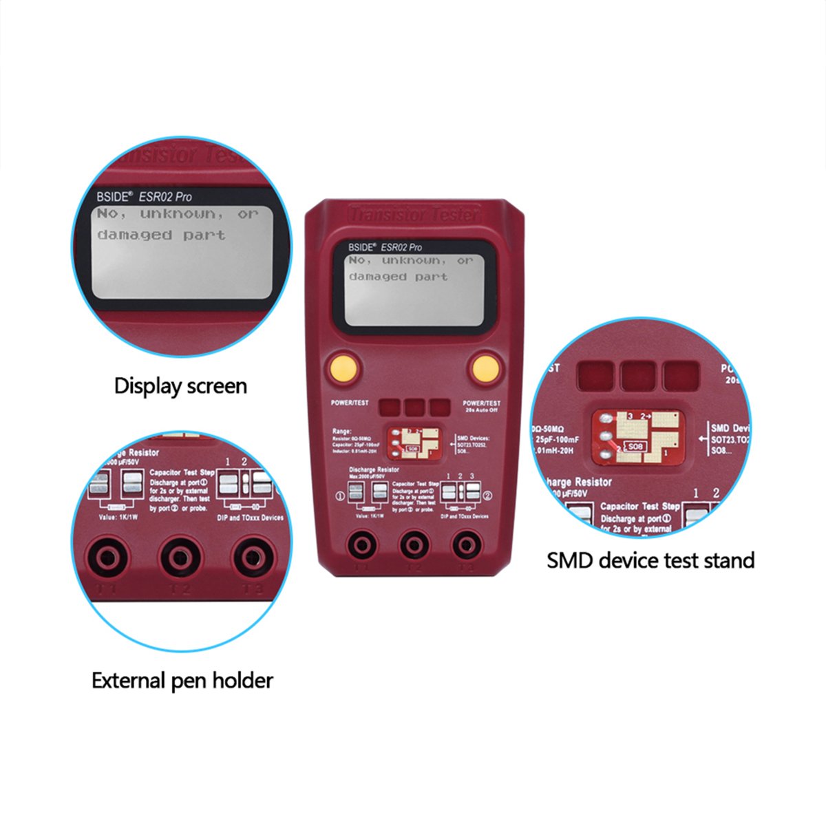 Profesional BSIDE esr02pro Digital SMD Componentes de transistor tester Diode Triode multímetro capacitancia inductancia ESR Meter