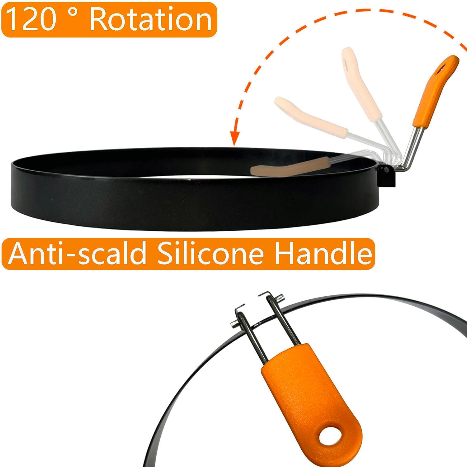 Paquete de 2 anillos de huevo para panqueques de 6 pulgadas, anillos de huevo para freír huevos, antiadherentes, redondos, grandes, con mango