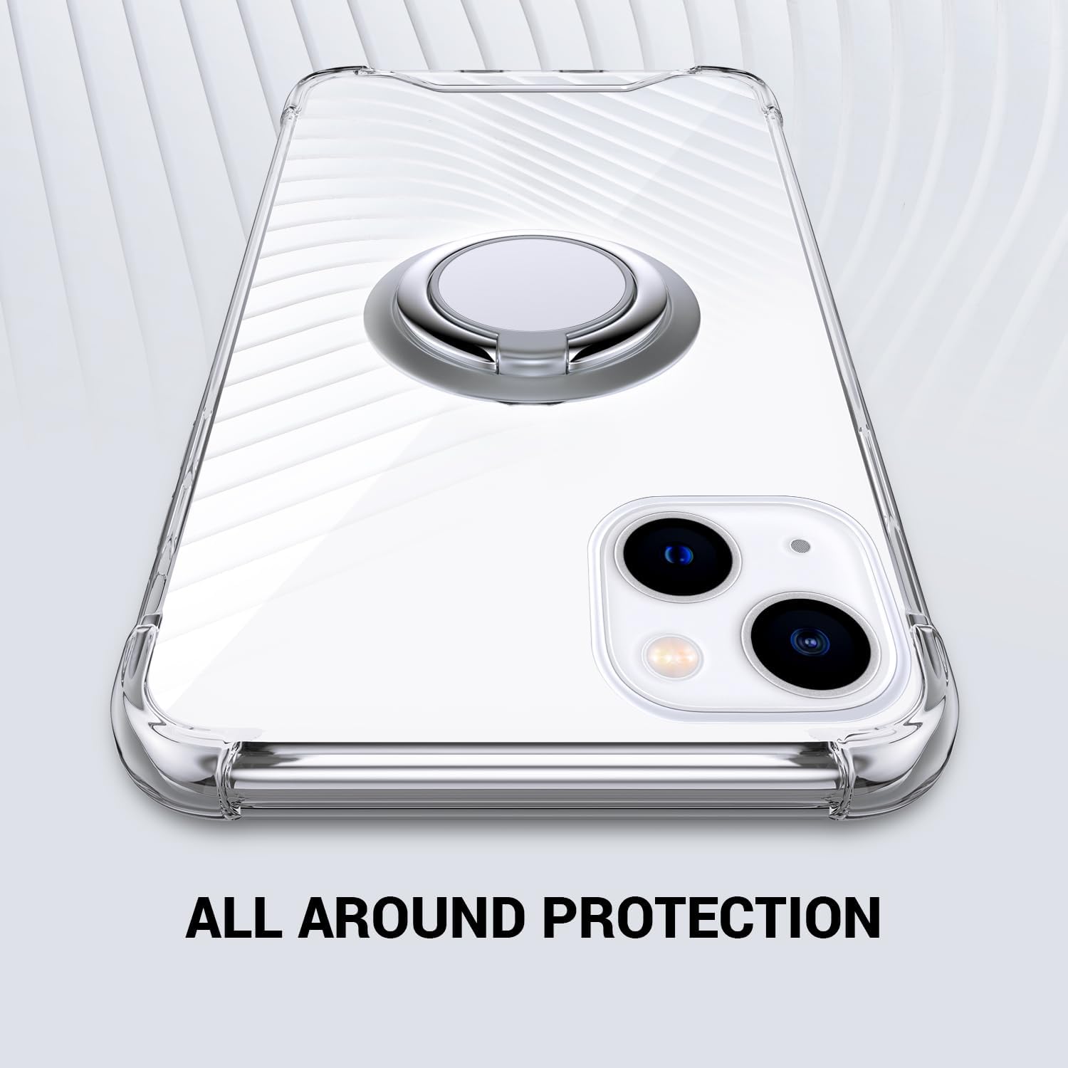 Silverback Funda transparente para iPhone 15 Plus con soporte de anillo, amortiguador de golpes, a prueba de golpes, funda para iPhone 15 Plus de