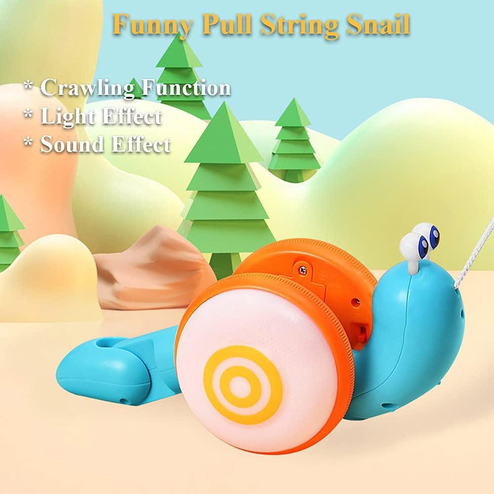 NEXTAKE Caracol, divertido caracol que se arrastra con cuerda, divertido juguete para caminar y aprender, juguete para bebé con música y efecto de