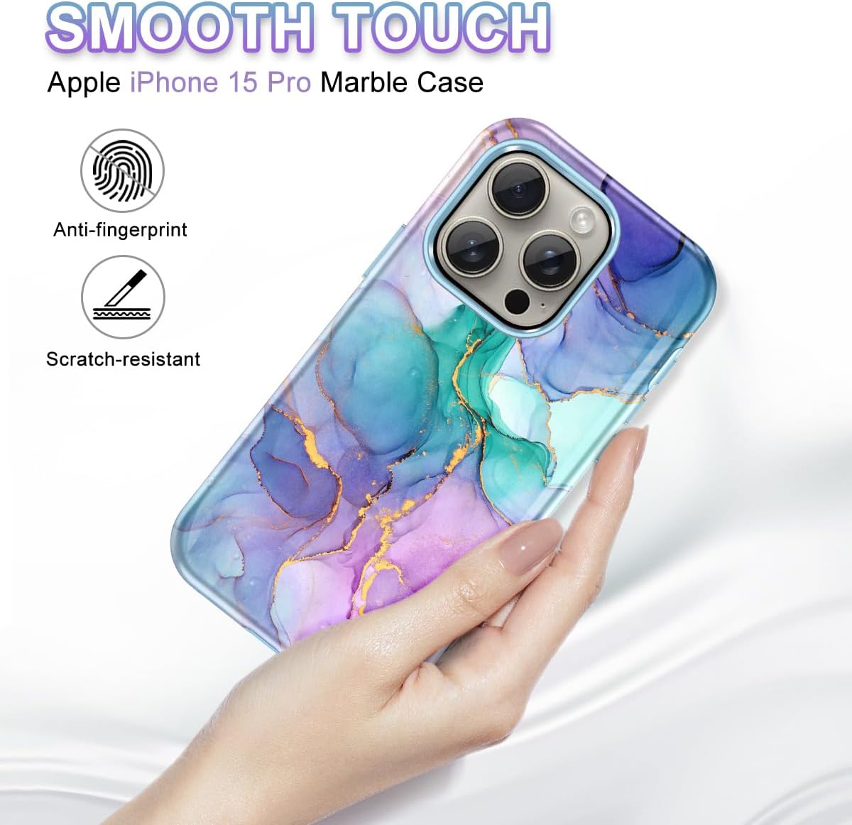 Btscase Funda para iPhone 15 Pro de 6.1 pulgadas (2023), patrón de mármol 3 en 1, resistente a prueba de golpes, cuerpo completo, policarbonato