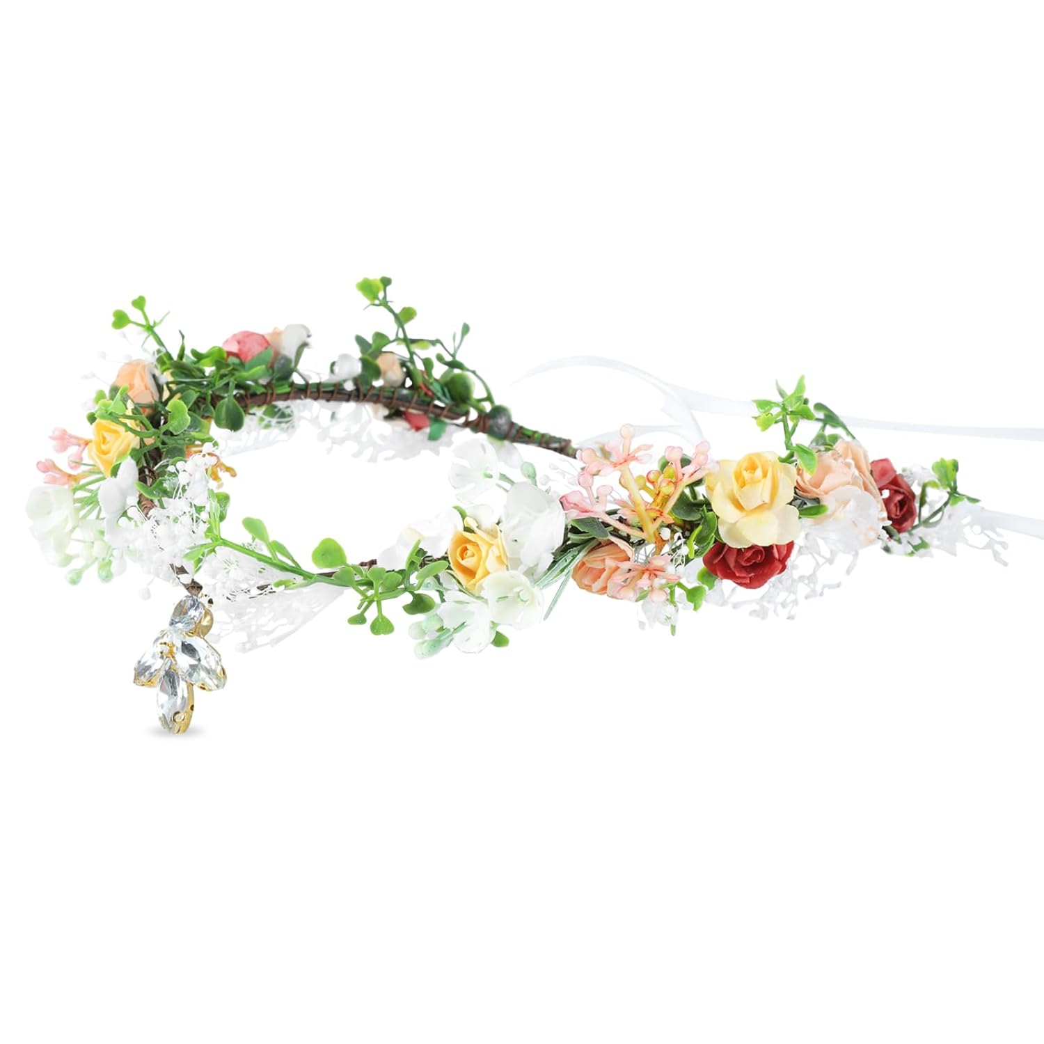 Goledwedy Corona de flor de hada, tocado de elfo para mujeres y reinas, accesorios de disfraz de hada, diadema de hada, diadema de novia con cristal