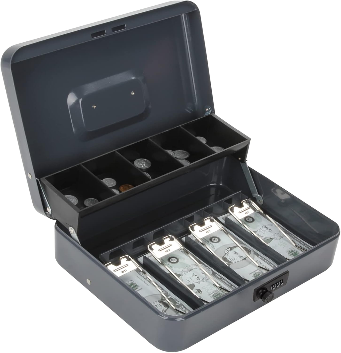 Caja de dinero grande con cerradura de combinación y bandeja de dinero, caja de dinero con bandeja para efectivo, caja fuerte con cerradura para
