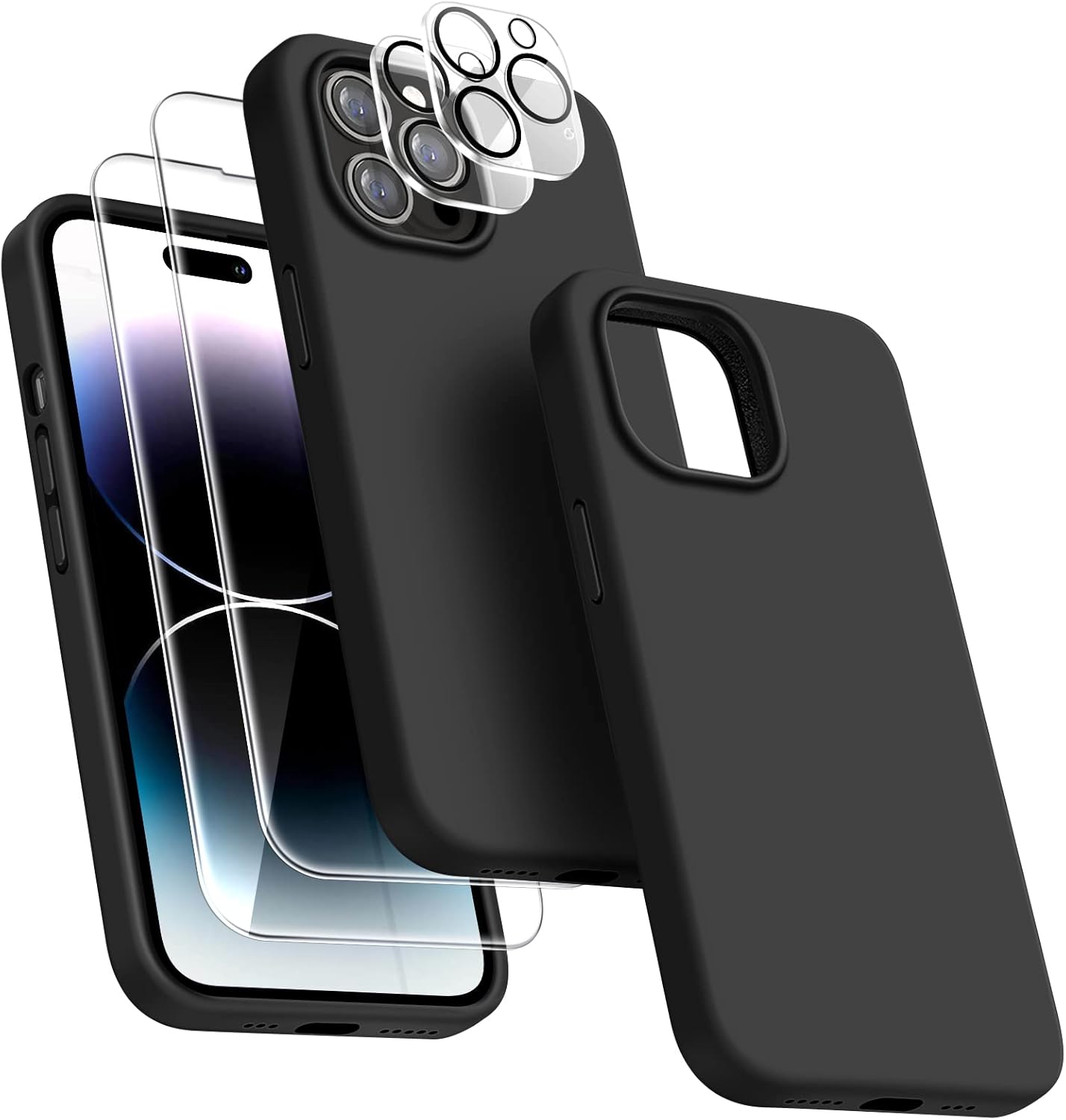 Dssairo Funda 5 en 1 para iPhone 14 Pro 6.1, con 2 protectores de pantalla + 2 protectores de lente de cámara, funda protectora de silicona líquida