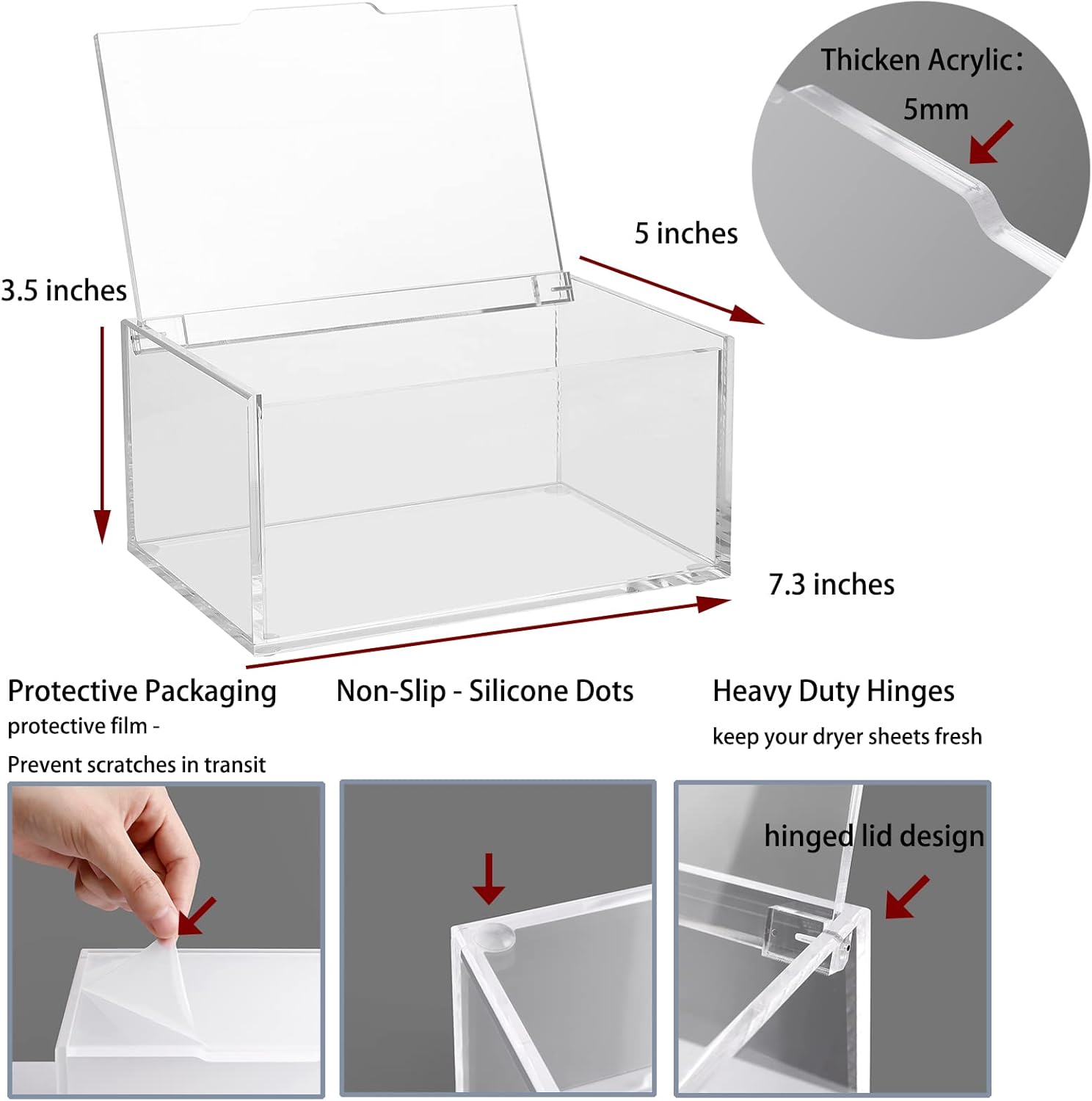 rejomiik Soporte de hojas de acrílico para secadora, caja dispensadora de hojas de secadora transparente con tapa y película antiarañazos para