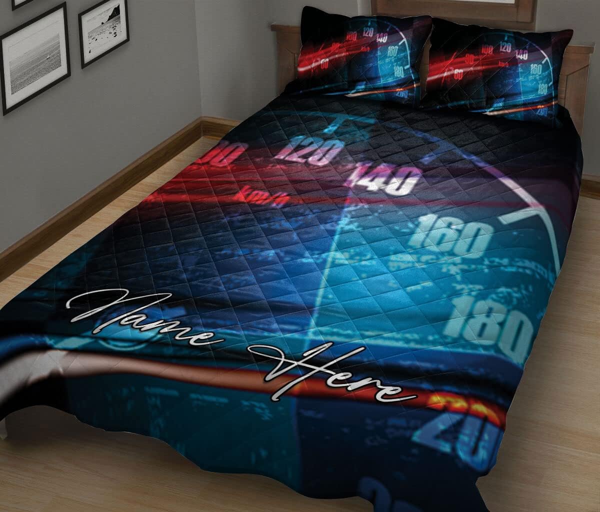 OhaPrints Juego de ropa de cama y fundas de almohada con nombre personalizado de coche de carreras, juego de ropa de cama y funda de almohada, juego