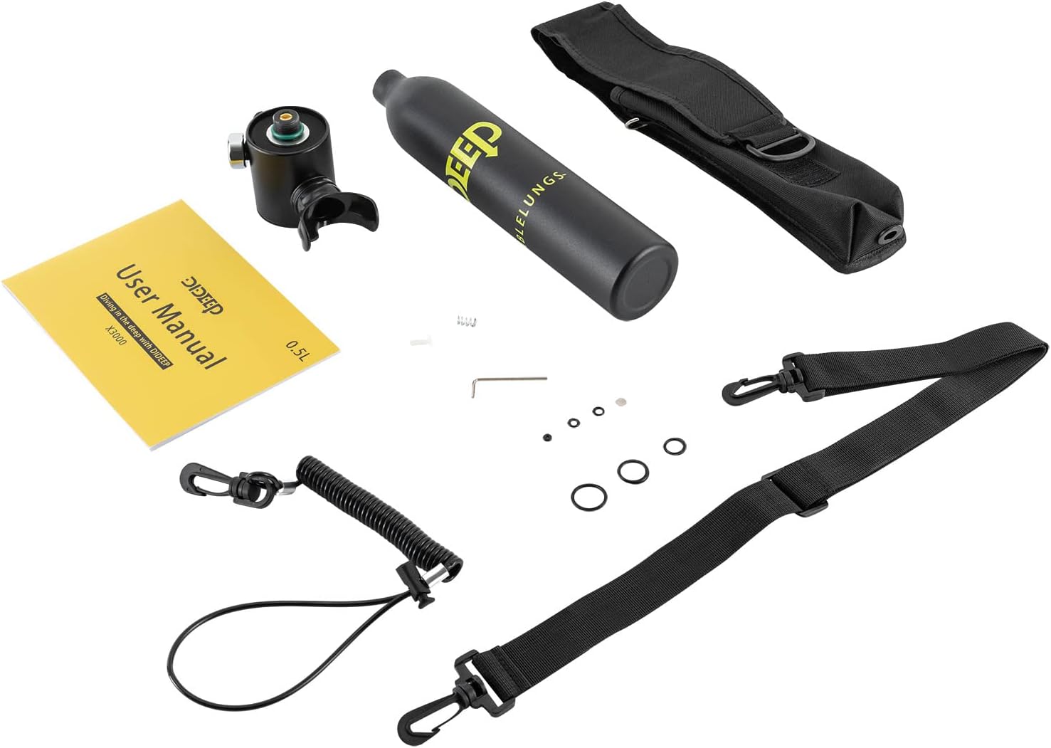 Mini tanque de buceo conjunto de buceo, equipo de buceo inflable de 0.5L, tanque de oxígeno para respiración subacuática, constante con válvula de