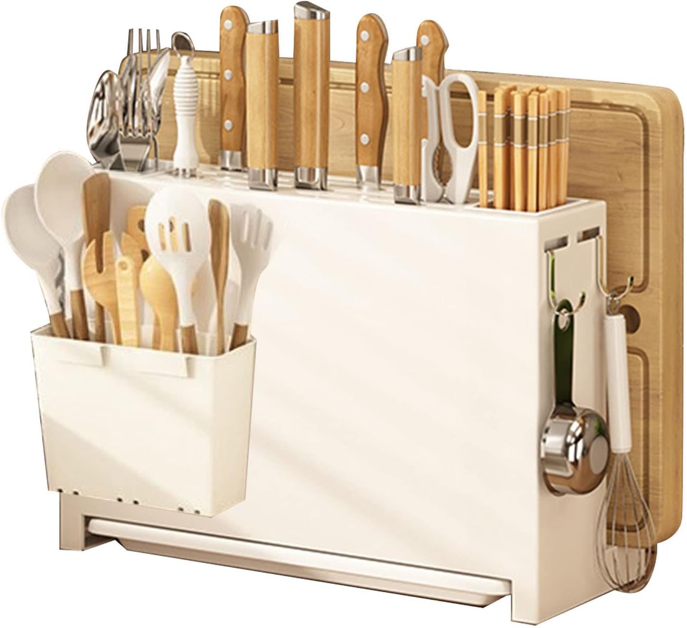 Agujero de secado de cuchillos para encimera de cocina, estante de almacenamiento de cuchillos de metal, almacenamiento integrado de tabla de