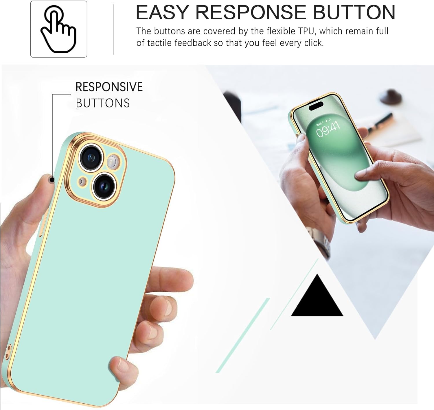 BENTOBEN Funda compatible con iPhone 15 de 6.1 pulgadas 2023, ajuste delgado, dorado, de lujo, de poliuretano termoplástico, a prueba de golpes,