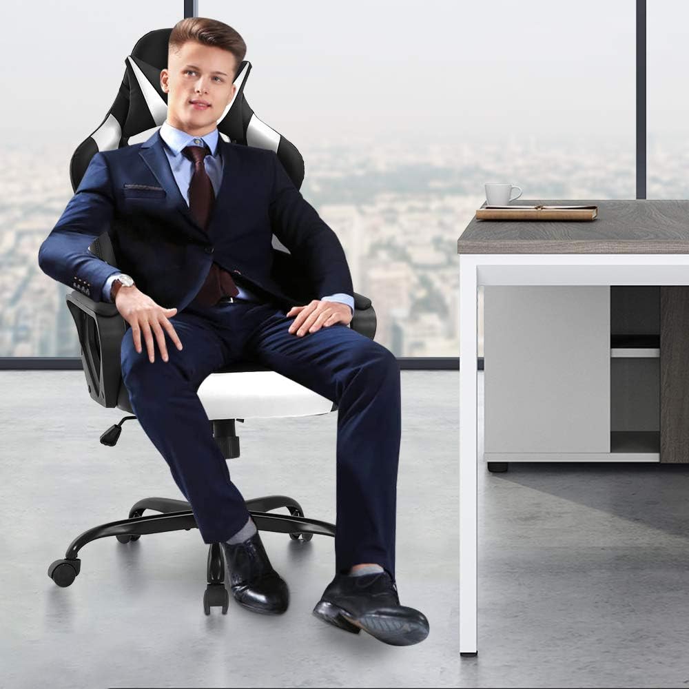 Silla para videojuegos, silla de oficina para computadora, silla de escritorio ergonómica, silla de carreras de PC con masaje y reposacabezas,