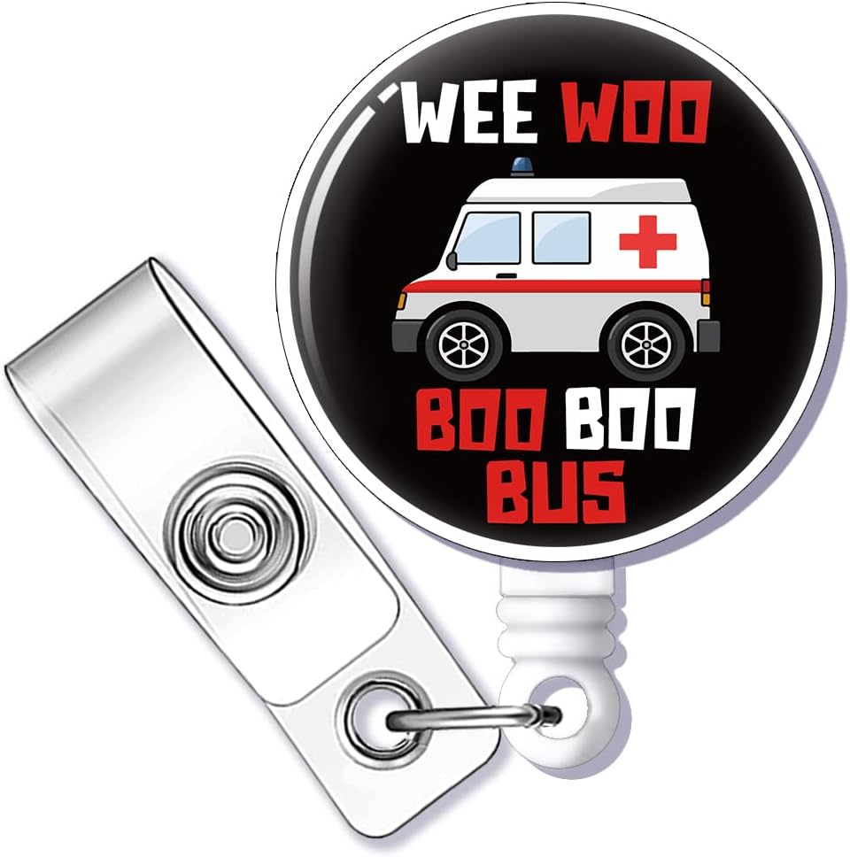 Wee Woo – Carrete de identificación para enfermera de autobús con clip de tiburón, tarjeta de identificación de médico de oficina de trabajo médico,