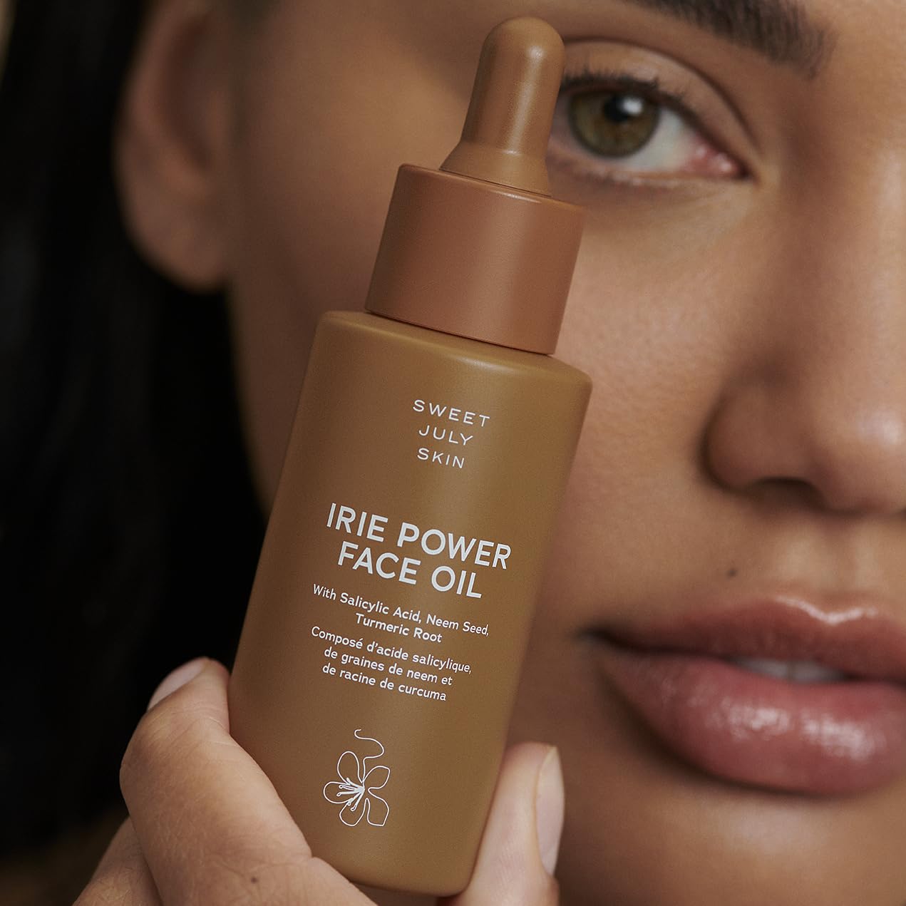 SWEET JULY SKIN Irie Power – Aceite facial hidratante, iluminador, hidratante, escualeno, aceite de semilla de neem, aceite de raíz de cúrcuma,