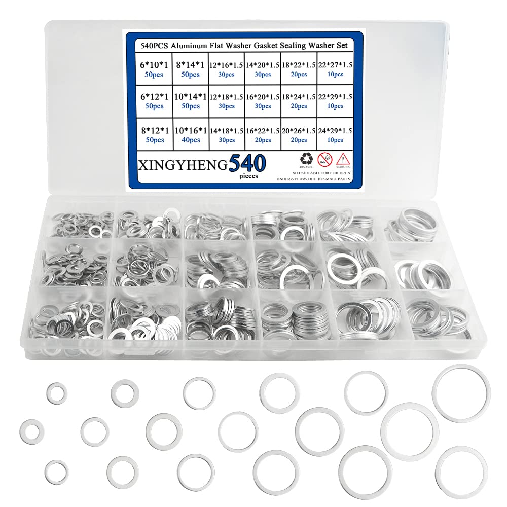 XINGYHENG 540 unids 18 Tamaño de aluminio plana arandela junta de sellado de arandela conjunto automotriz tapón de drenaje de aceite Junta para la