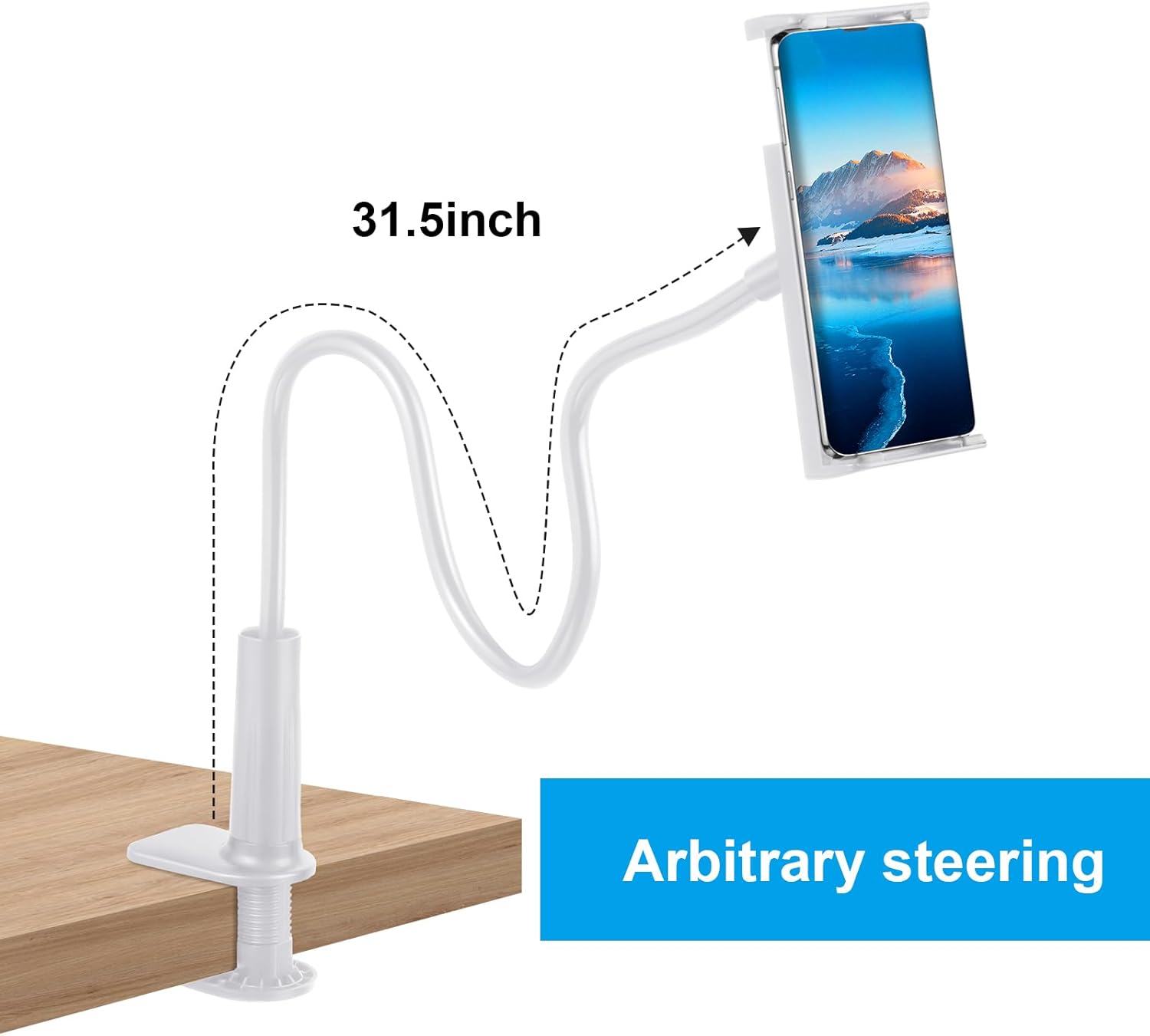 Kanayu Soporte de teléfono para escritorio, soporte de teléfono celular de cuello de cisne, soporte flexible de brazo largo perezoso, soporte