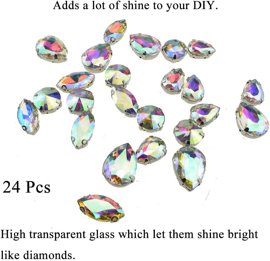 Hahiyo Base de garras de diamantes de imitación para coser, vidrio transparente, formas mixtas, gemas de cristal, ajuste de puntas traseras de