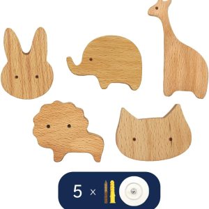 Bonitos ganchos de pared de madera de animales  5 x animales terrestres  Ganchos decorativos para colgar abrigos, sombreros, bolsos, mochilas, Bonitos ganchos de pared de madera de animales  5 x animales terrestres  Ganchos decorativos para colgar abrigos, sombreros, bolsos, mochilas,