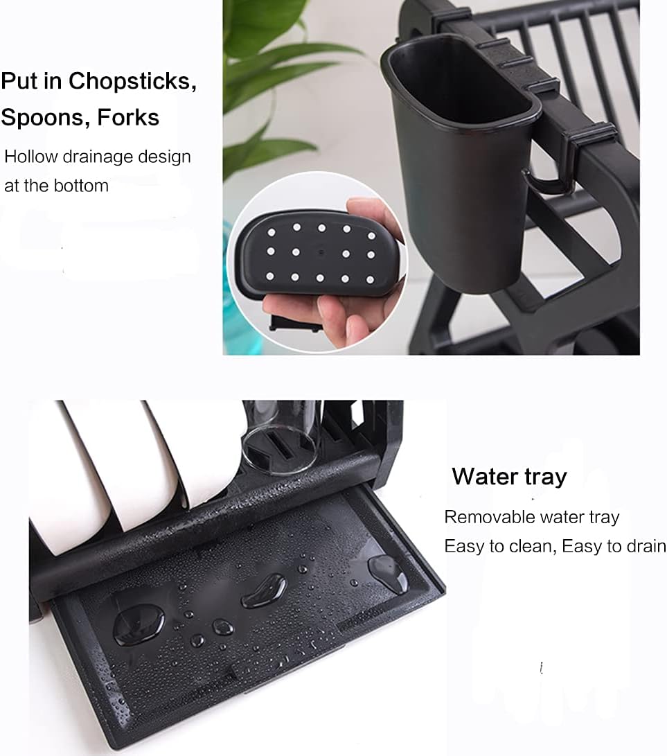 Escurridor de platos fácil de limpiar, escurridor de platos de 2 niveles con escurridor, organizador de platos de cocina, escurridor de platos con