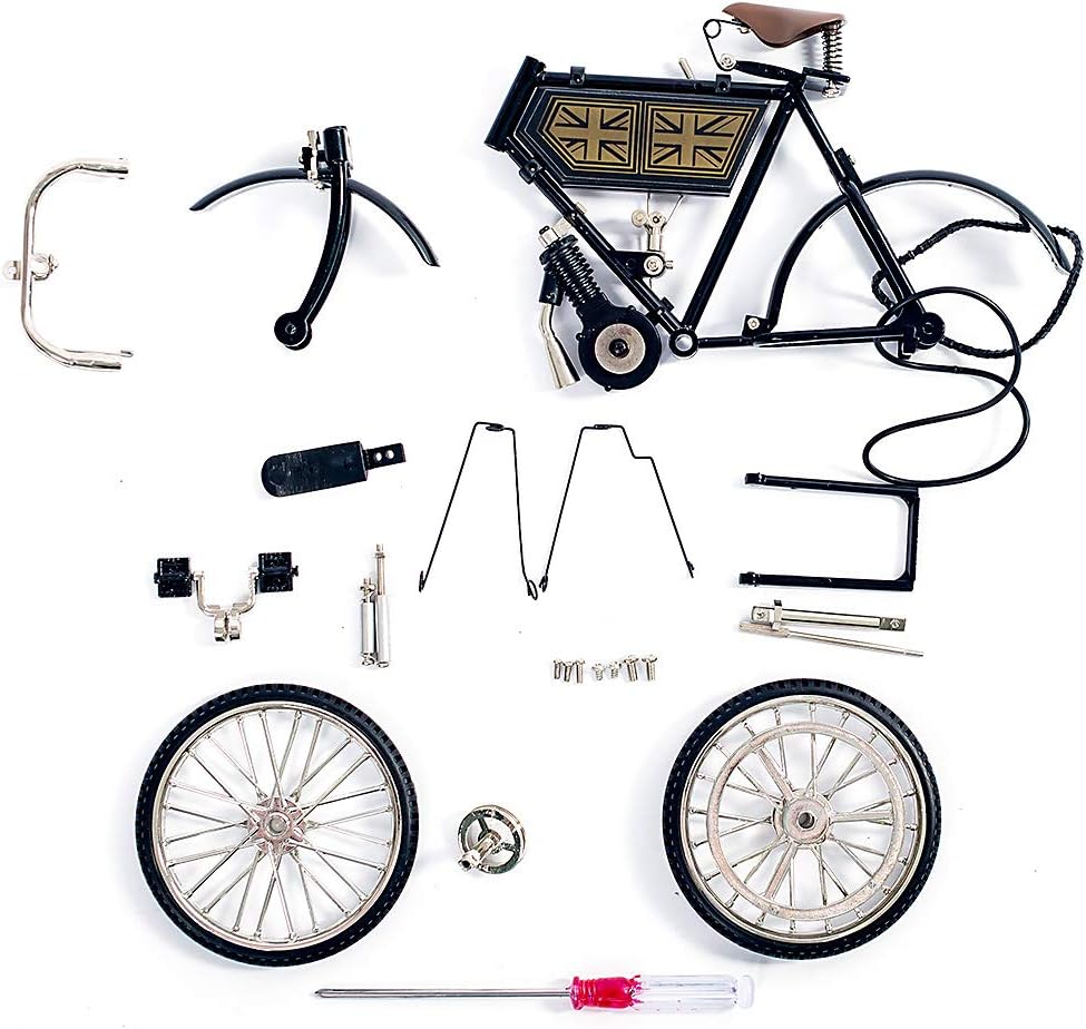 Lingxuinfo Modelo de bicicleta vintage de metal 3D, kit de construcción de bicicletas simuladas para ensamblaje, ornamento mecánico retro para