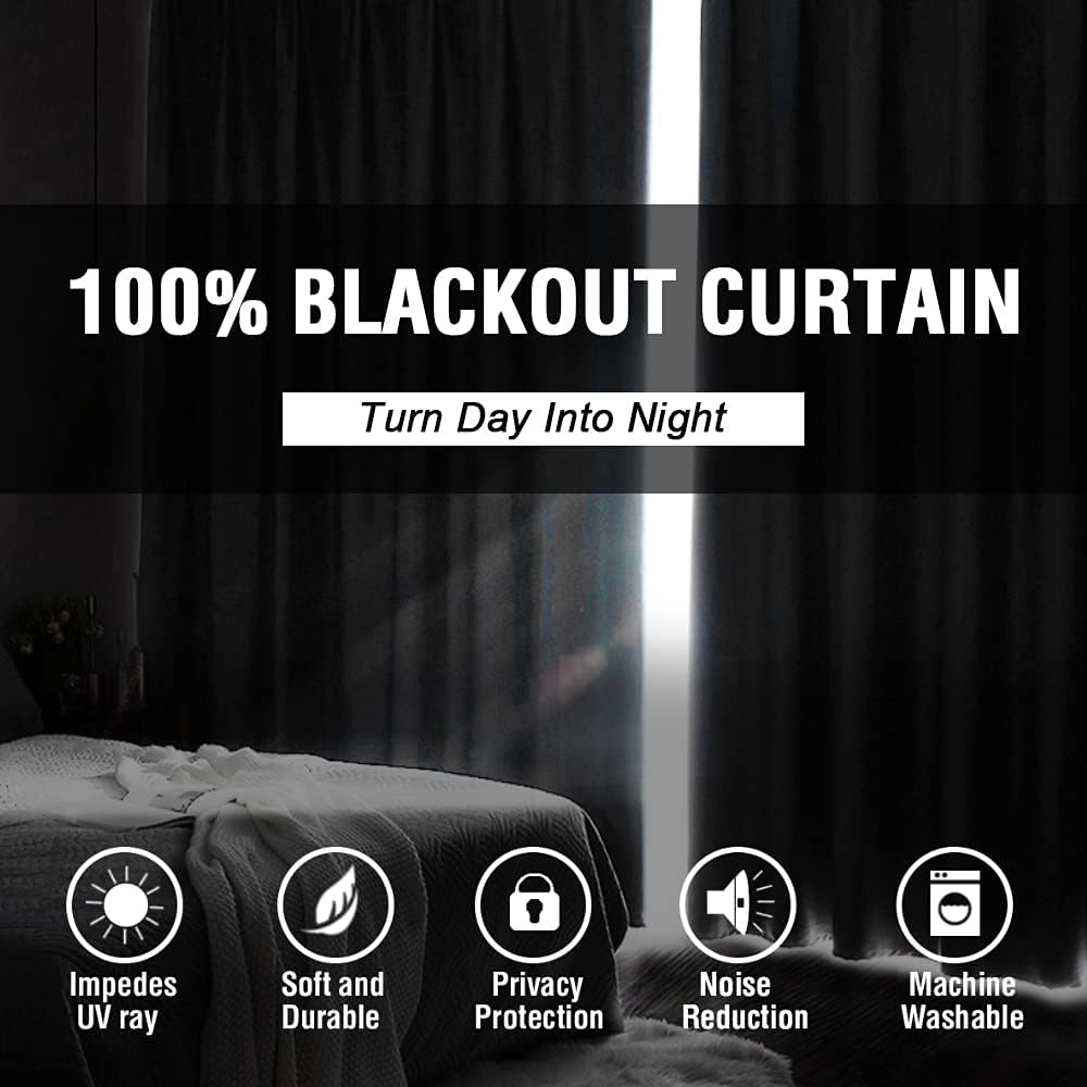 H.VERSAILTEX – Cortinas con 100% de opacidad para dormitorios, salas de estar, con aislamiento completo de luz y calor, con forro negro, set de 2