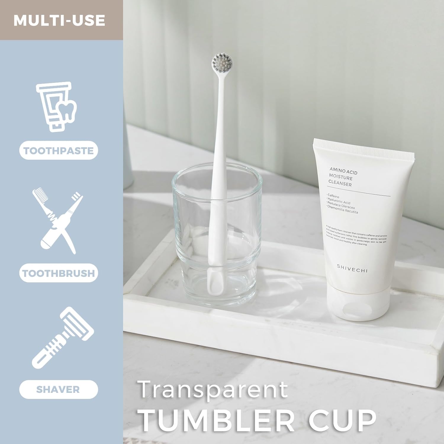 Taza de vidrio para baño, soporte transparente para cepillos de dientes y pasta de dientes, vaso para enjuague bucal