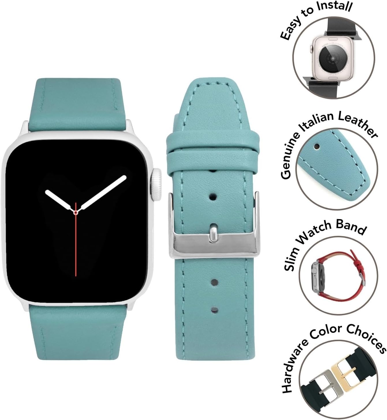 Bandini Correas de cuero para mujer para Apple Watch de 1.496 pulgadas, 1.575 pulgadas, 1.614 pulgadas para mujer, correa delgada de cuero iWatch