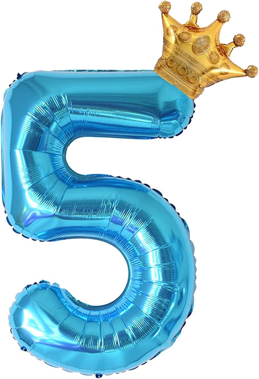 Globo azul claro de 40 pulgadas con número 5 y corona pequeña para decoraciones de fiesta de cumpleaños, decoraciones de fiesta de cumpleaños 5,