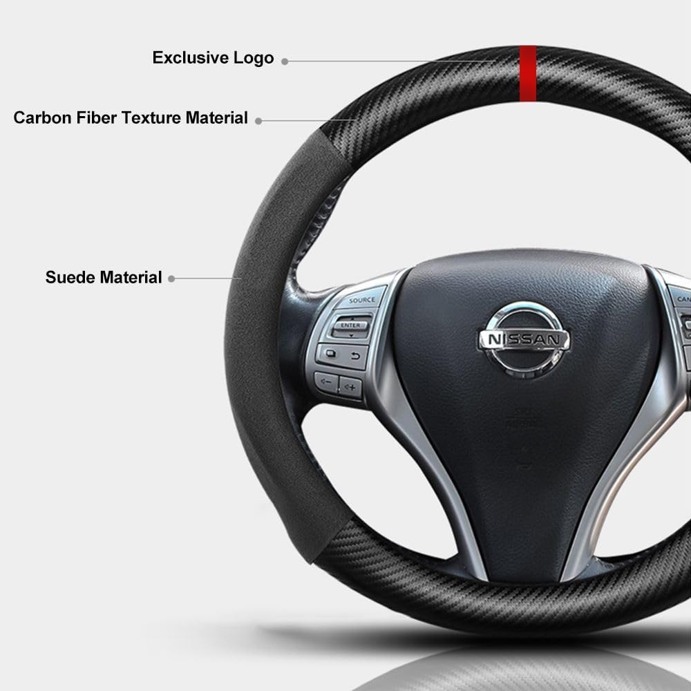K LAKEY Funda de volante de fibra de carbono de gamuza, compatible con Porsche 718 Boxster Cayman 911 Panamera Macan Cayenne de 15 pulgadas, suave