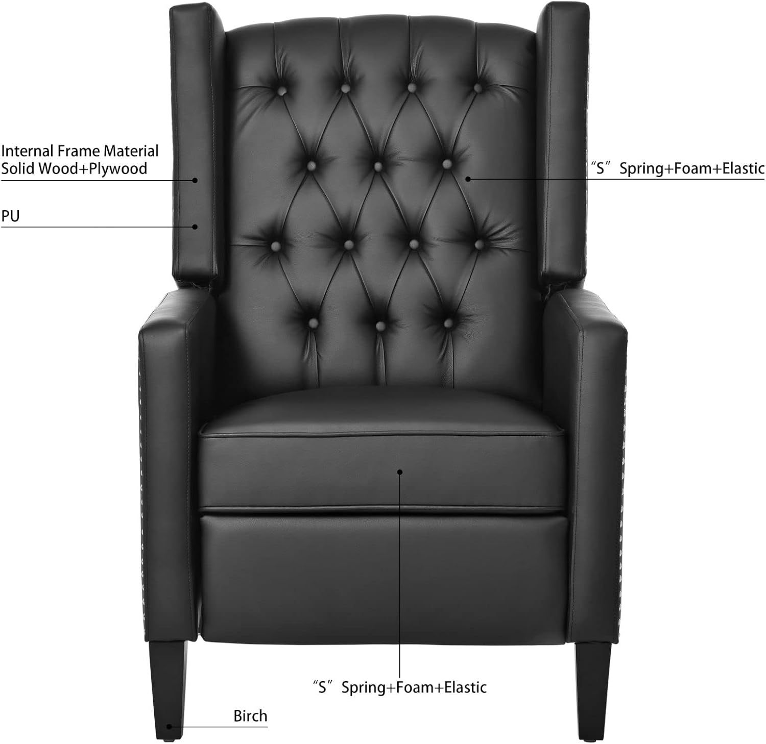 Silla reclinable para adultos, silla de piel sintética con respaldo de ala, sillas decorativas modernas de mediados de siglo, sillón reclinable con