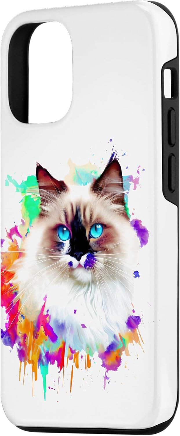 iPhone 14 Art Ragdoll Salpicaduras De Pintura, Estuche De Gato Colorido Abstracto