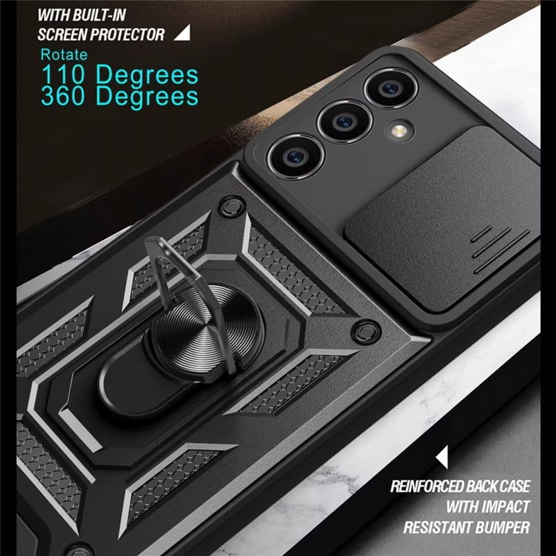 FCSWEET Compatible con fundas para cámara deslizante Samsung A32 4G, soporte de ventana de empuje de grado militar, anillo giratorio de 360, soporte