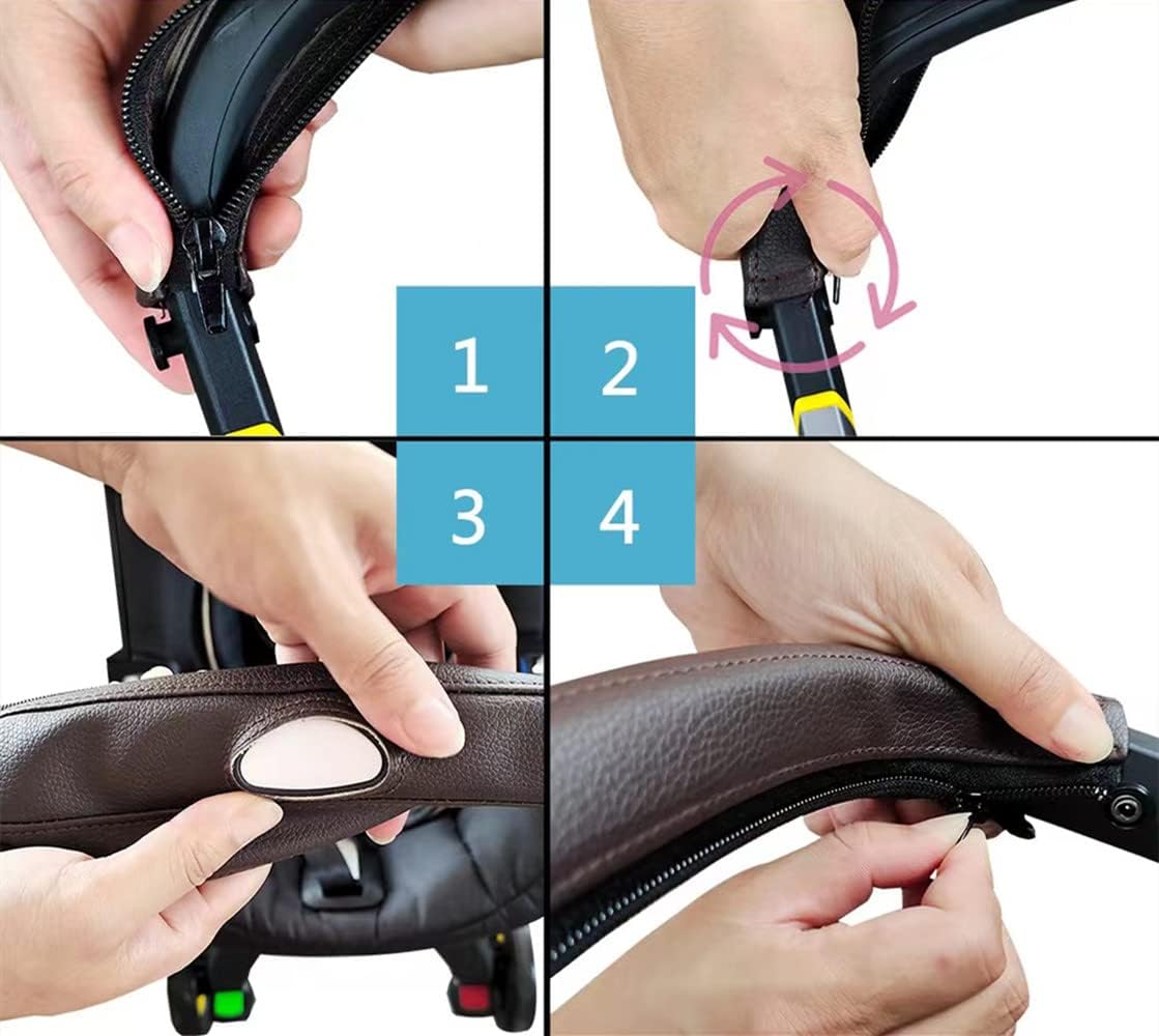 Funda de piel sintética con cremallera extraíble para manillar, compatible con asientos de automóvil y cochecitos Doona (marrón)