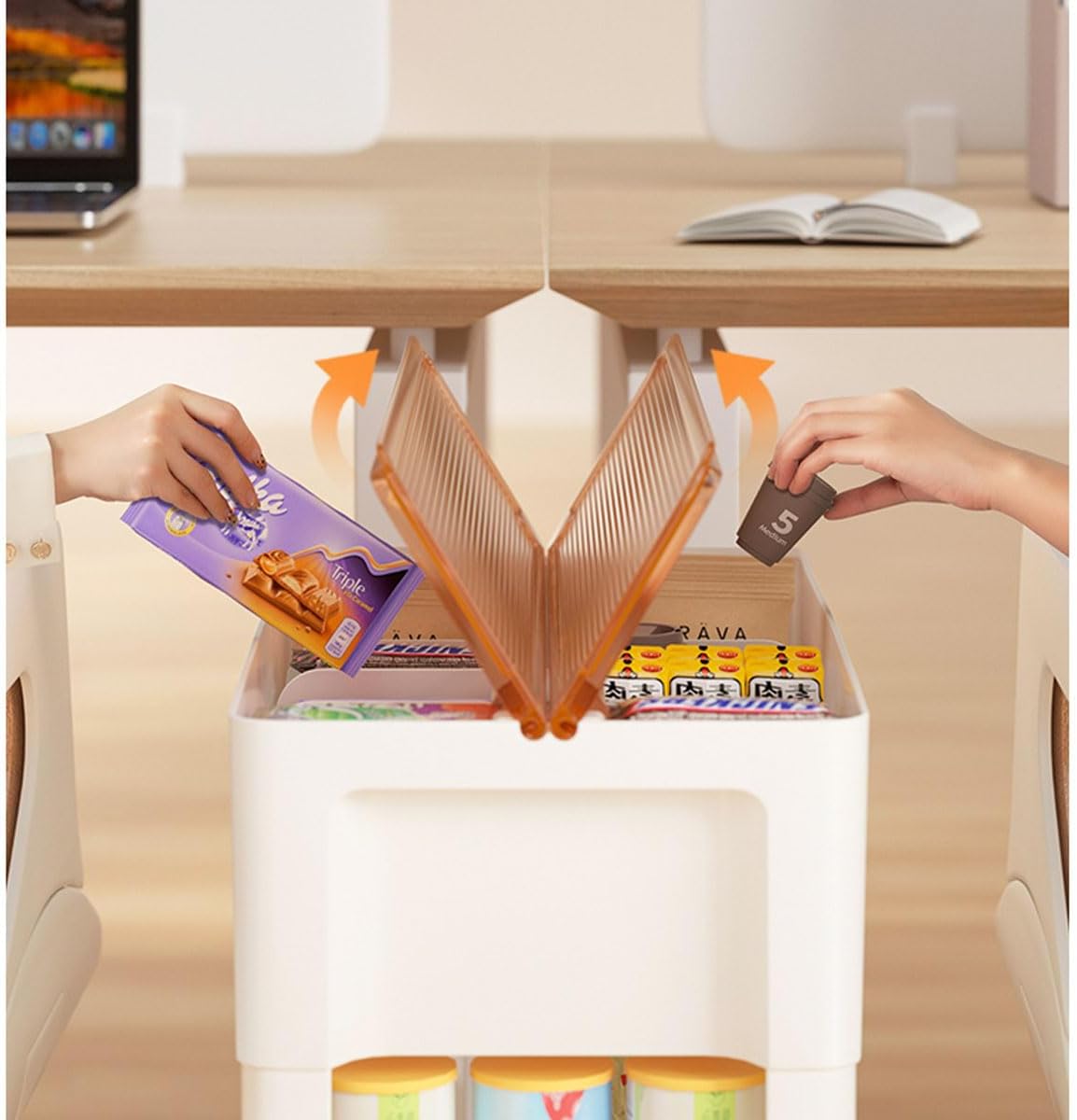 Armario móvil para aperitivos, carrito de almacenamiento de plástico de 3 niveles con ruedas, carrito utilitario para dormitorio, sala de estar,