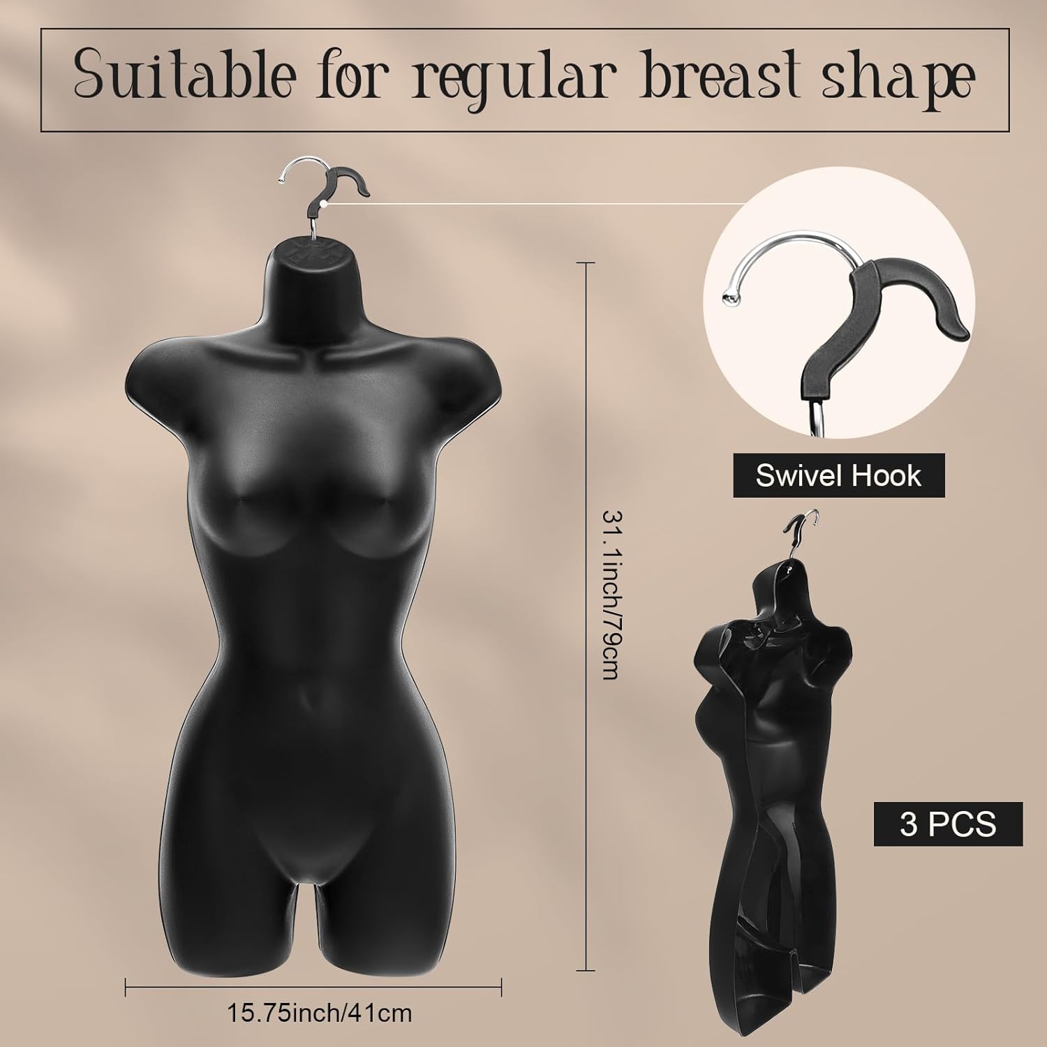 Maniquí femenino con gancho, cuerpo de maniquí de espalda hueca, cuerpo de maniquí con gancho, mitad del cuerpo, exhibición de maniquí, maniquí