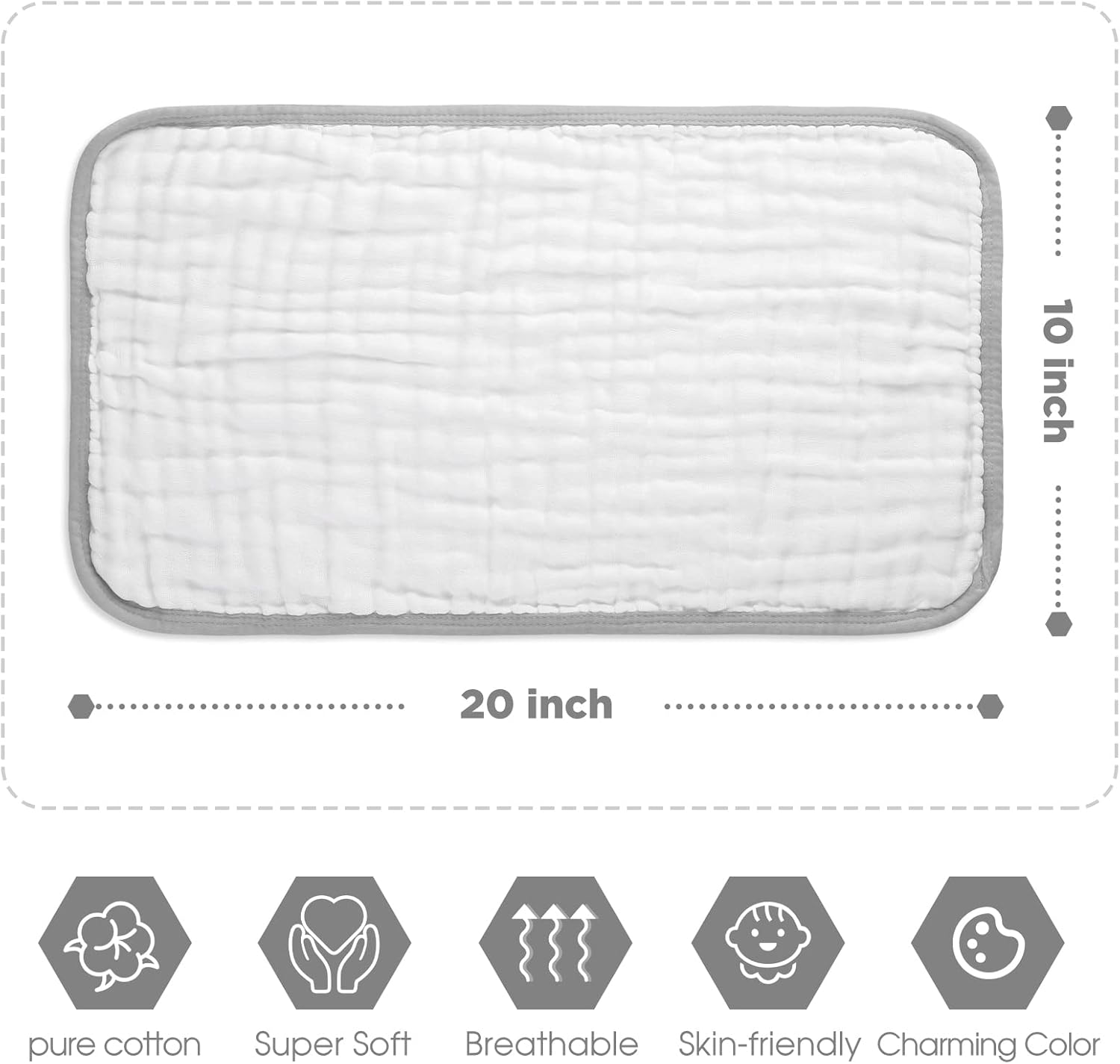 MUKIN Juego de paños para eructos unisex para recién nacidos, paquete de 6 baberos para niños y niñas (gris)