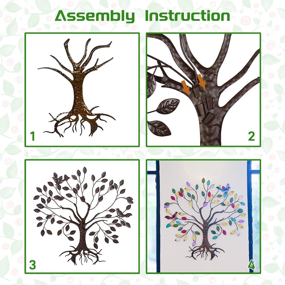 VEWOSTAR Arte de pared de metal para sala de estar, decoración del hogar, hojas coloridas, escultura de pared, árbol de la vida, hecho a mano,