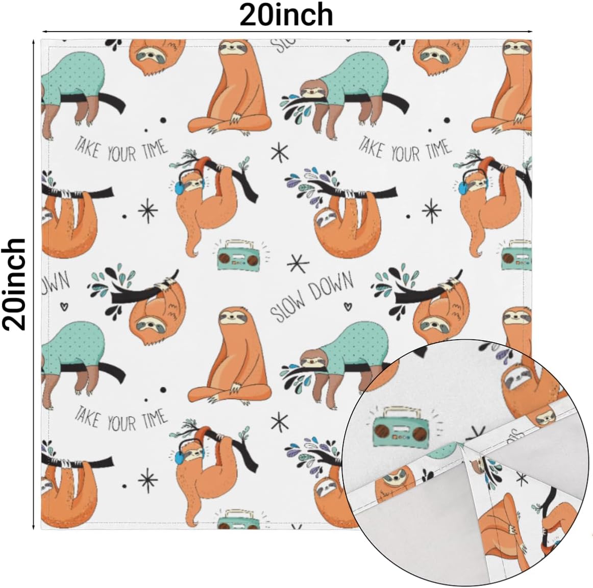 Cloth Napkins Set of 6 Funny Sloth 20×20 Inch Cloth Napkins Cute Animal Sloth Washable Reusable Kitchen Dinner Napkins Table Decor for Wedding,