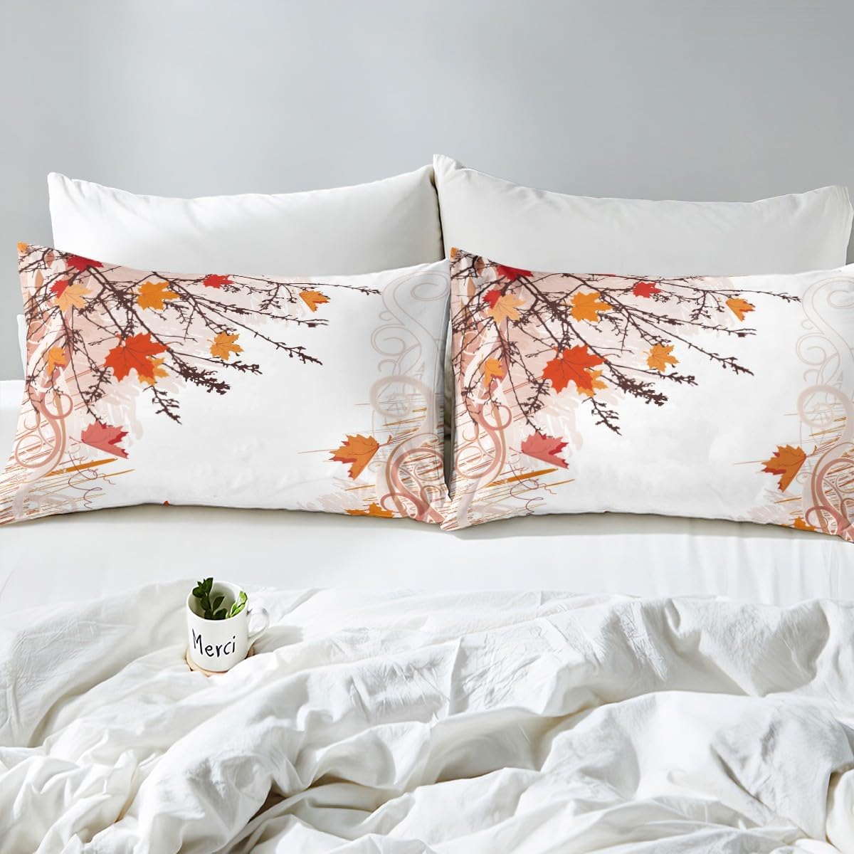 Juego de sábanas de otoño de Acción de Gracias, tamaño King, ropa de cama de granja naranja, juego de sábanas de hojas de arce otoñal, sábanas de