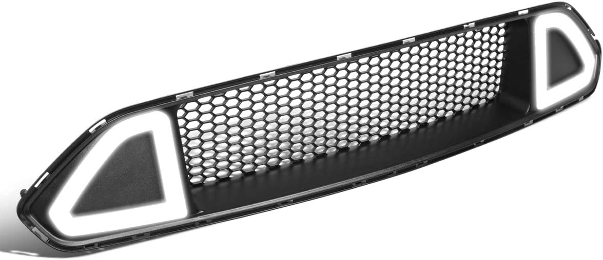 DNA MOTORING GRF-LB-FM18-T2W-FU – Rejilla de parachoques frontal de tubo LED blanco triangular de panal compatible con base Mustang 18-20, Ecoboost,