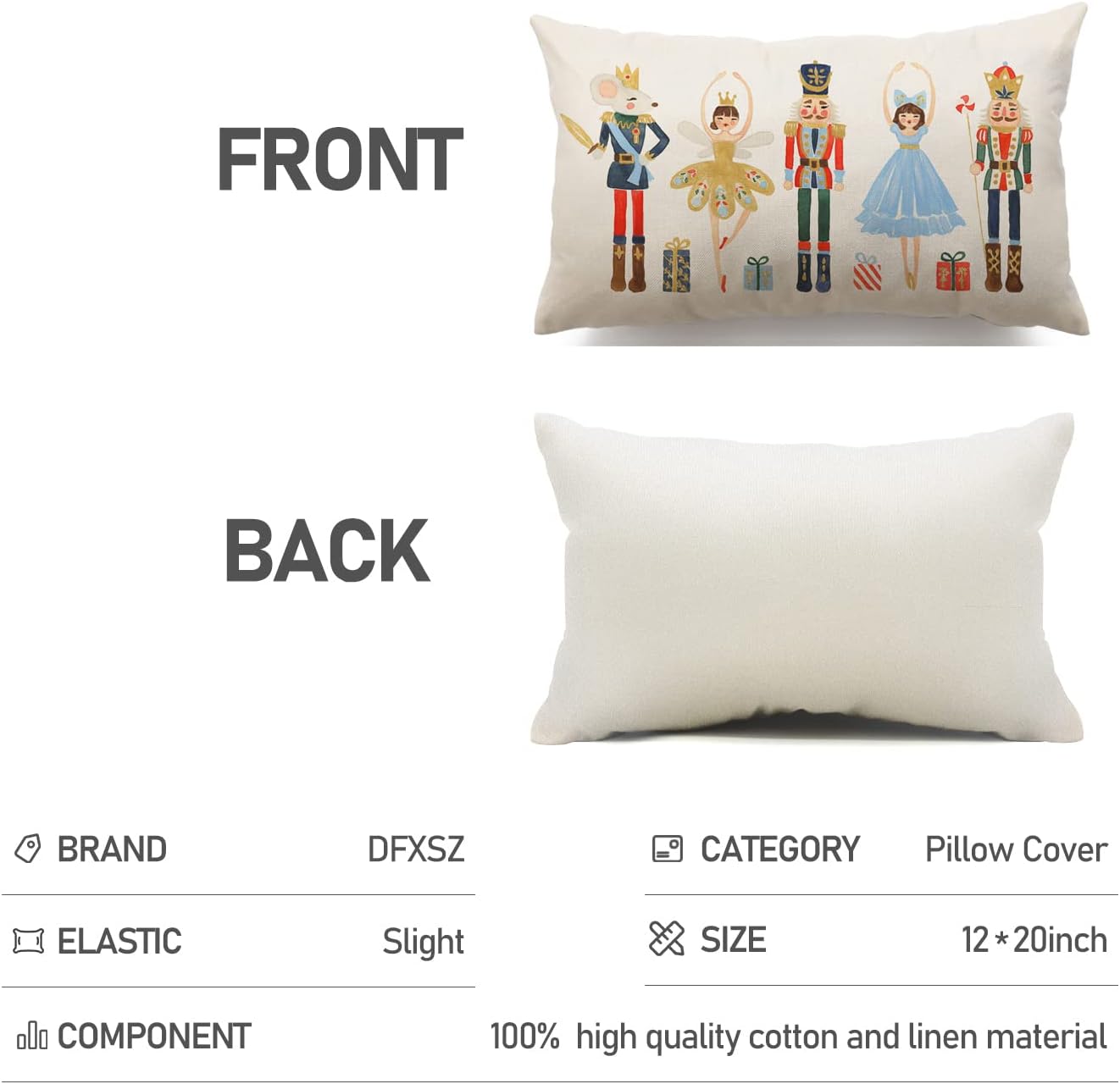 Funda de almohada con texto en inglés “Merry Christmas” de 12 x 20 pulgadas, decoración navideña de cascanueces de invierno, fiestas, decoración