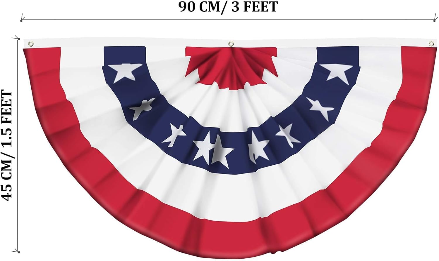 Bandera abanico plisada de EE. UU., decorativa, bandera patriótica medio abanico ccabecera lona y ojales latón, decorado interno, externo 4 de