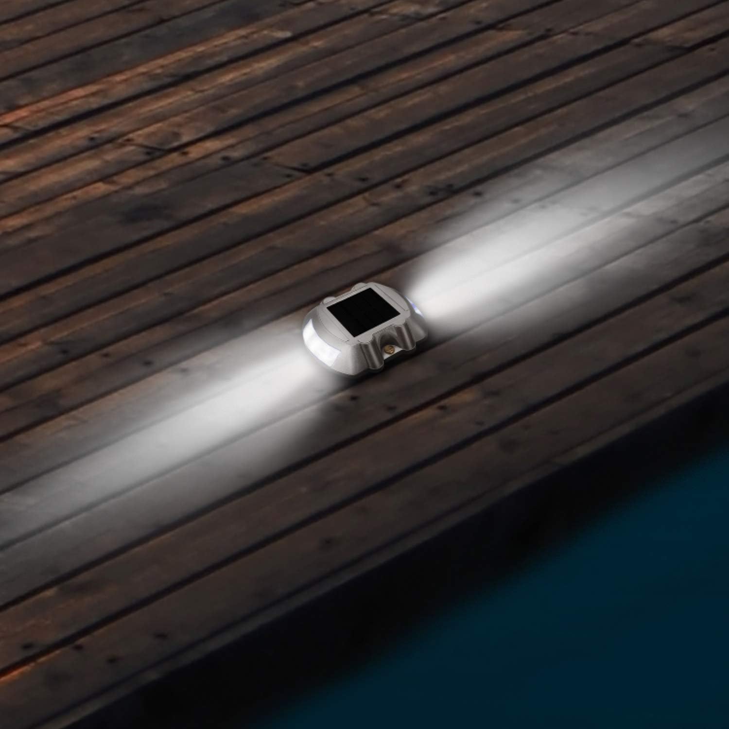JIGUOOR Luces solares para cubierta, luces LED para entrada, luz solar para muelle para exteriores, IP68, marcadores de carretera impermeables para