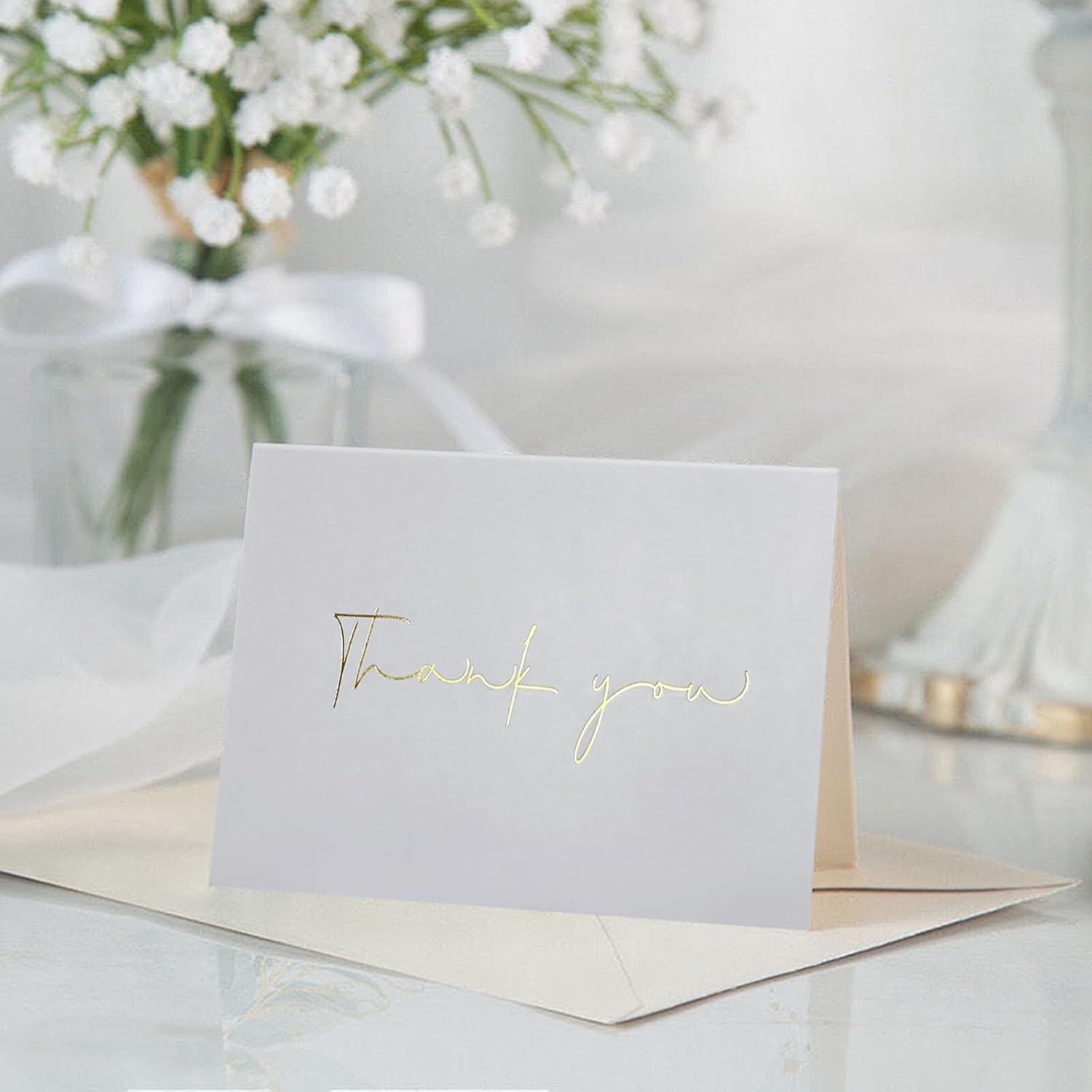 40 tarjetas de agradecimiento doradas con sobres, surtidos de tarjetas de agradecimiento, adecuadas para baby shower, despedida de soltera, bodas,