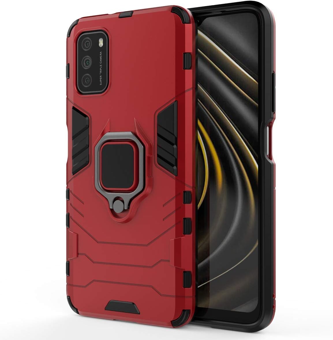 Funda para Xiaomi Poco M3 Caso, Funda con soporte para Xiaomi Poco M3 M2010J19CG M2010J19C9Redmi Note 9 4G M2010J19CT Case Rojo